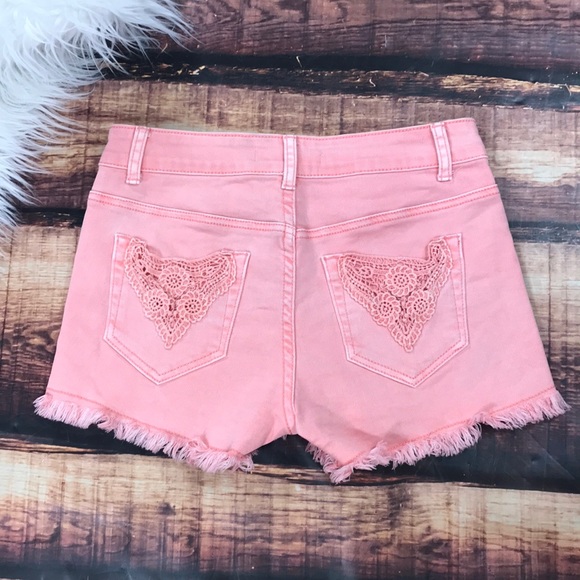 iris Pants - Bright Pink Lace Detail Denim Shorts Jean